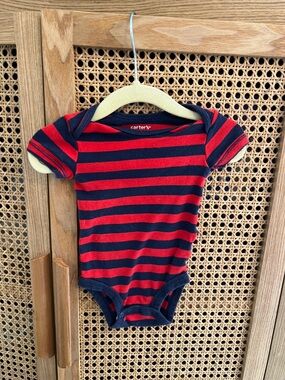 0-3M Carter's Red & Navy Striped Baby One-Piece